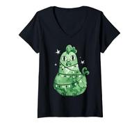 Mujer Green Christmas Chicken Wrapped in Lights Holiday Art Camiseta Cuello V