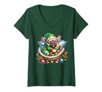 Mujer Green French Bulldog Puppy Must Haves Christmas Frenchie Camiseta Cuello V
