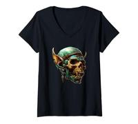 Mujer Green Goblin Core Skeleton Face Men Graphic Halloween Skull Camiseta Cuello V