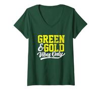 Mujer Green & Gold Vibes Only Game Day High School Football Group Camiseta Cuello V