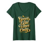 Mujer Green Gold Vibes Only Spirit W ield Day Campamento de Verano Camiseta Cuello V