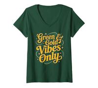 Mujer Green & Gold Vibes Only Summer Camp Field Day Torneo Camiseta Cuello V