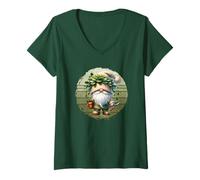 Mujer Green Plant Lover Gnome On Retro Sunset For Garden Grandpa Camiseta Cuello V