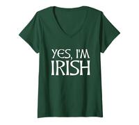 Mujer Green Yes, I'm Irish St Paddy's Day Ireland Celtic Font Camiseta Cuello V