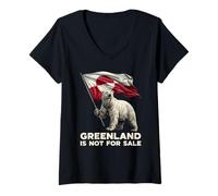 Mujer Greenland Is Not For Sale - Oso Polar de Estados Unidos con Bandera de Dinamarca Groenlandia Camiseta Cuello V