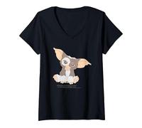 Mujer Gremlins Gizmo Pocket Camiseta Cuello V, Negro, L