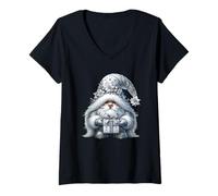 Mujer Grey GNOME Graphic In Monochrome Outfit Women Cute Christmas Camiseta Cuello V