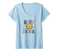 Mujer Grey Matters Grey Ribbon Sun Retro Cerebro Tumor Concienciación Camiseta Cuello V