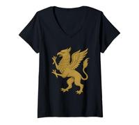 Mujer Griffin Crest Renacimiento Fantasía Heráldica Medieval Gryphon Camiseta Cuello V