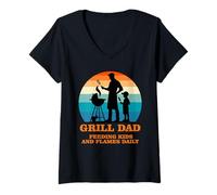 Mujer Grill Dad Día del Padre BBQ Grill Master Barbacoa Chef Camiseta Cuello V