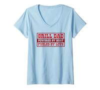 Mujer Grill Dad Powered by Meat Fueled by Love Barbecue Smoker Camiseta Cuello V