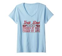 Mujer Grill Dad Powered by Meat Fueled by Love Barbecue Smoker Camiseta Cuello V