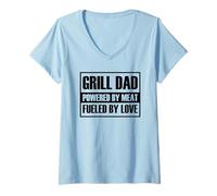 Mujer Grill Dad Powered by Meat Fueled by Love Barbecue Smoker Camiseta Cuello V