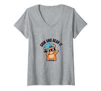 Mujer Grin and "bear it" Camiseta Cuello V