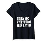 Mujer Grindz First Hawaiian Pidgin Hawaii Creole Inglés Aloha Camiseta Cuello V