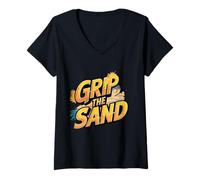 Mujer Grip The Sand Beach Voleibol Lema Camiseta Cuello V