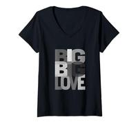 Mujer Gris Big Big Love Monocromo Color Gráfico Camiseta Cuello V