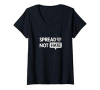 Mujer Gris Color Love Not Hate Gráfico Gris Camiseta Cuello V