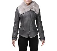 Mujer gris corto Toscana Shearling chaqueta de lana de oveja XS