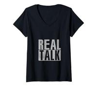 Mujer Gris Real Talk Monocromo Gráfico a Color Camiseta Cuello V