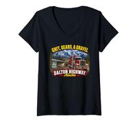 Mujer Grit, Engranajes y Grava Dalton Highway Alaska Camiseta Cuello V