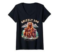 Mujer Grizzly 399 Bear Lovers Reina del Parque Nacional Tetons Camiseta Cuello V
