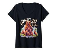 Mujer Grizzly 399 Bear Lovers Reina del Parque Nacional Tetons Camiseta Cuello V