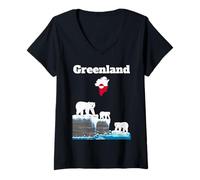 Mujer Groenlandia Osos Polares acantilados Marinos Bandera de Groenlandia Recuerdo Mapa Camiseta Cuello V