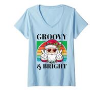 Mujer Groovy & Bright - Traje de Papá Noel Retro de los años 80 Camiseta Cuello V