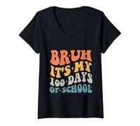 Mujer Groovy Bruh Son mis 100 días de Escuela 100 días de Clases Camiseta Cuello V