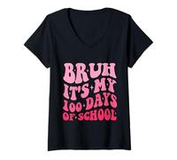 Mujer Groovy Bruh Son mis 100 días de Escuela 100 días de Clases Camiseta Cuello V