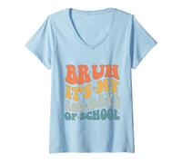 Mujer Groovy Bruh Son mis 100 días de Escuela 100 días de Clases Camiseta Cuello V