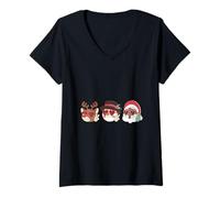 Mujer Groovy Christmas Black Claus African Santa Reno muñeco de Nieve Camiseta Cuello V