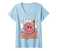 Mujer Groovy Christmas Retro Holiday Celebration Camiseta Cuello V