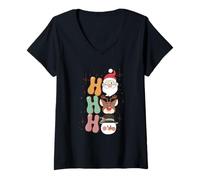 Mujer Groovy Christmas Santa Renos muñeco de Nieve ho Vintage años 60 Camiseta Cuello V