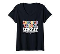 Mujer Groovy Escuela de Programación de Programación de Profesores de Ciencias Camiseta Cuello V