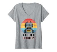 Mujer Groovy I Build Robots Robótica Ingeniería Tecnología Programa de IA Camiseta Cuello V