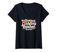Mujer Groovy Maestra de Preescolar Primera Infancia Regreso a la Escuela Camiseta Cuello V