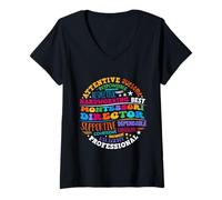 Mujer Groovy Montessori Director Educación Regreso a la Escuela Camiseta Cuello V