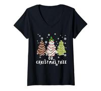 Mujer Groovy Oh Christmas Tree Funny Christmas Tree Cake Lovers Camiseta Cuello V