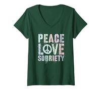 Mujer Groovy Paz Amor SOBRIEDAD Mujeres Sobrias AA Apoyo Desde 2025 Camiseta Cuello V