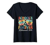 Mujer Groovy School's out Forever Retirement 2026 Maestra jubilada Camiseta Cuello V