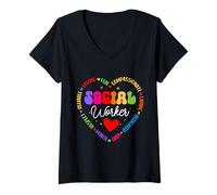 Mujer Groovy Social Worker Funny Social Work Month Apreciación Camiseta Cuello V