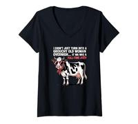 Mujer Grouchy Old Woman Cow Full Time Job Funny tee Camiseta Cuello V