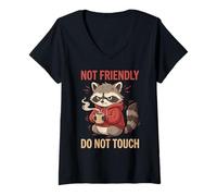 Mujer Grouchy Raccoon Not Friendly Do Not Touch Divertido Introvertido Camiseta Cuello V