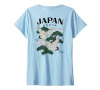 Mujer Grulla Japonesa Japón Zen Pine Tree Kanji Back Art Camiseta Cuello V