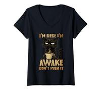 Mujer Grumpy Black Cat Coffee, Estoy Despierto, no Mejora su Estado de ánimo por la mañana Camiseta Cuello V