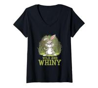 Mujer Grumpy Bunny WILD AND WHINY Wildlife Adventure, divertido conejo Camiseta Cuello V