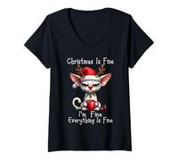 Mujer Grumpy Cornish Rex Cats Christmas Xmas Chaos Saying Camiseta Cuello V
