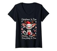 Mujer Grumpy Cornish Rex Cats Christmas Xmas Chaos Saying Camiseta Cuello V